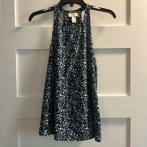 LOFT Dark Teal and Cream Patterned Blouse